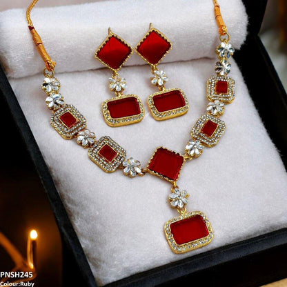 PNSH245 FRN Square/Rectangle Drop Necklace Set