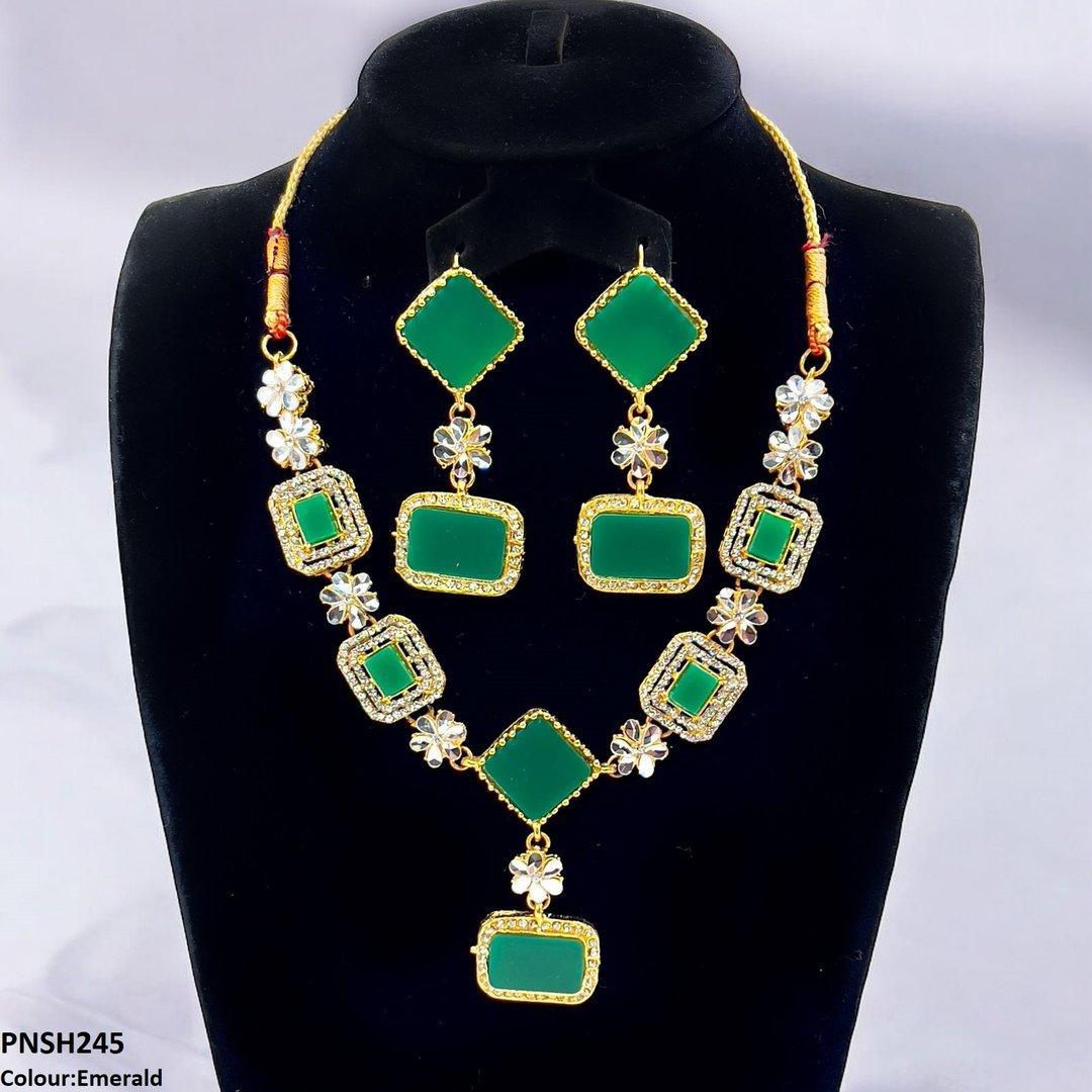 PNSH245 FRN Square/Rectangle Drop Necklace Set