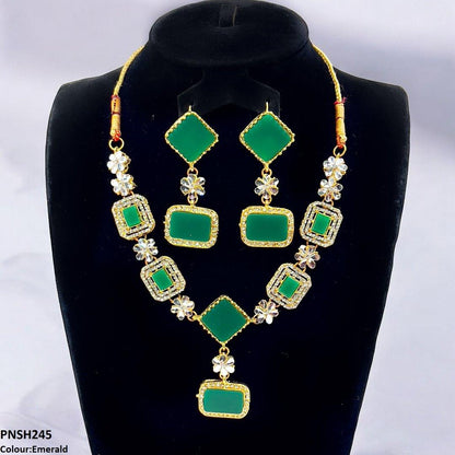 PNSH245 FRN Square/Rectangle Drop Necklace Set