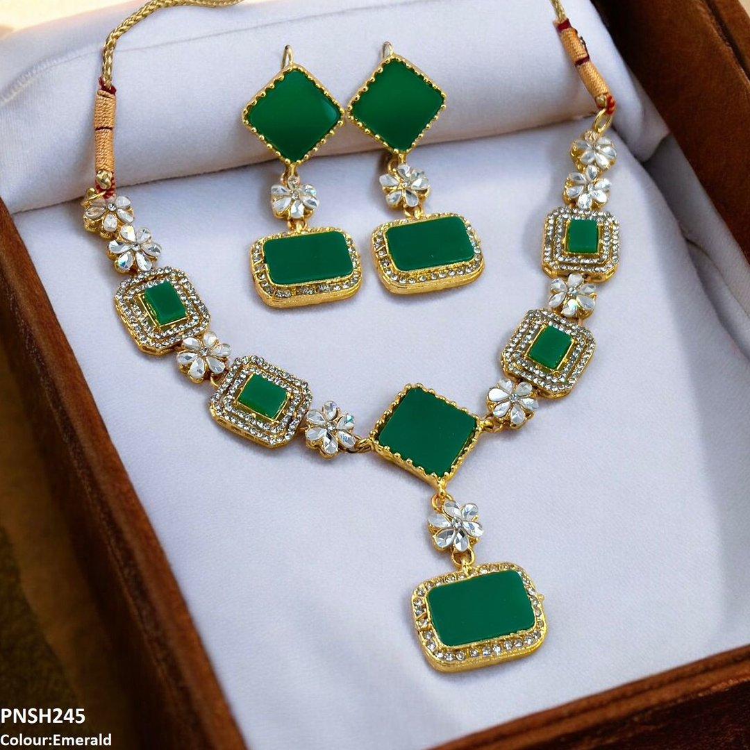 PNSH245 FRN Square/Rectangle Drop Necklace Set