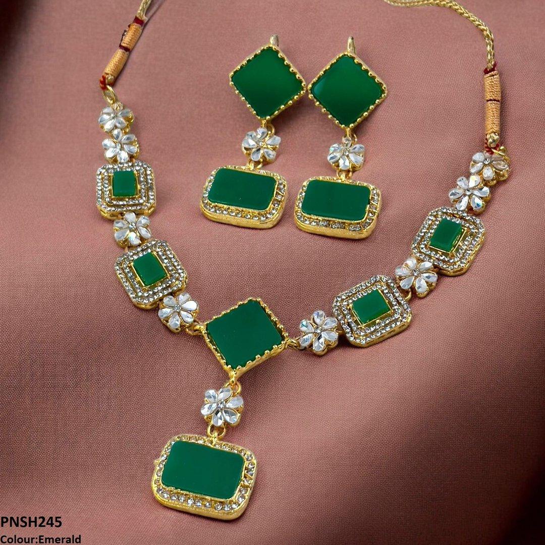 PNSH245 FRN Square/Rectangle Drop Necklace Set