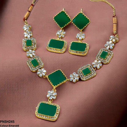 PNSH245 FRN Square/Rectangle Drop Necklace Set