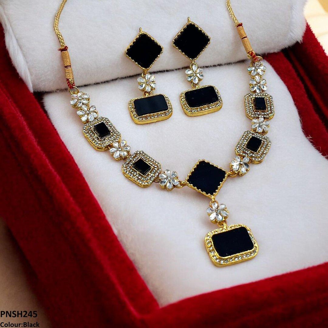 PNSH245 FRN Square/Rectangle Drop Necklace Set