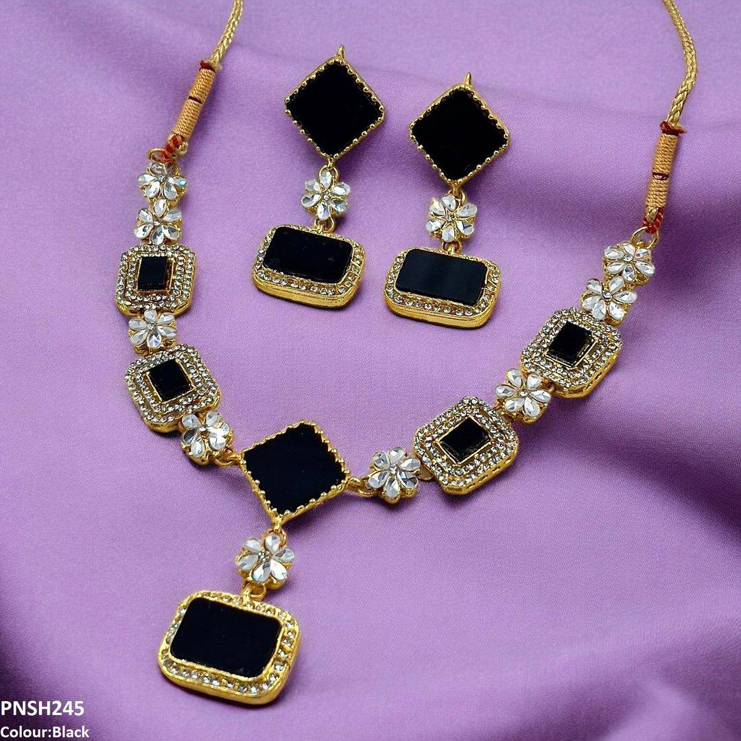 PNSH245 FRN Square/Rectangle Drop Necklace Set