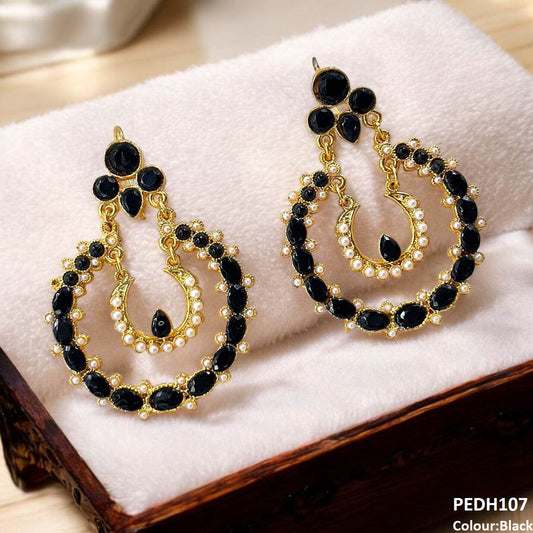 PEDH107 MZM Double Moon Drop Earrings