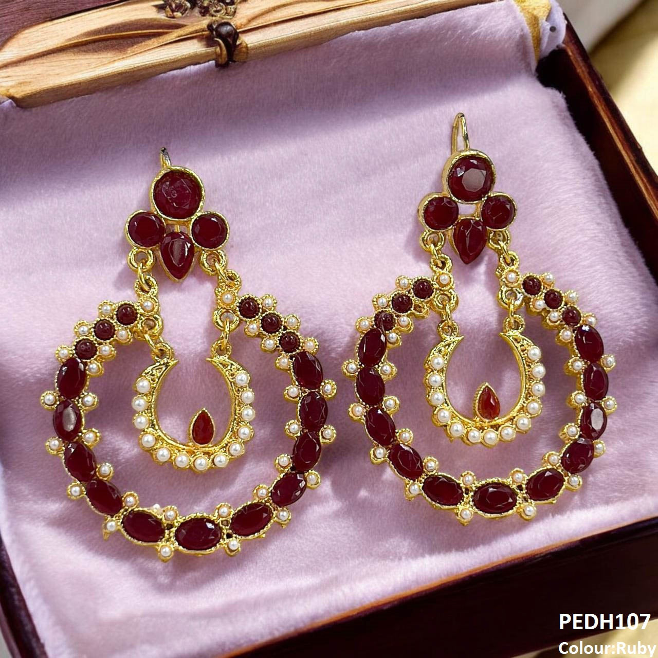 PEDH107 MZM Double Moon Drop Earrings