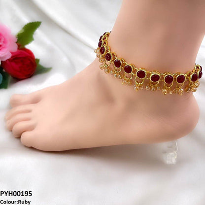 PYH00195 FRN Round Pearl Drop Single Anklet - PYH