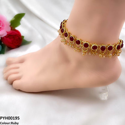 PYH00195 FRN Round Pearl Drop Single Anklet - PYH