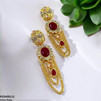 PEDH00115 MZM Double Chain Tear  Drop Earrings - PEDH