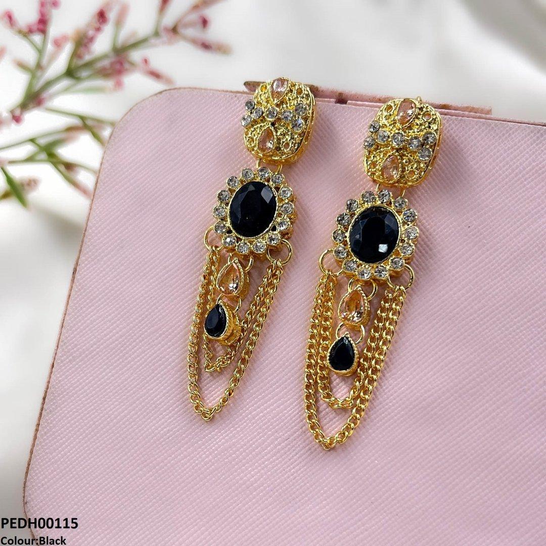 PEDH00115 MZM Double Chain Tear  Drop Earrings - PEDH