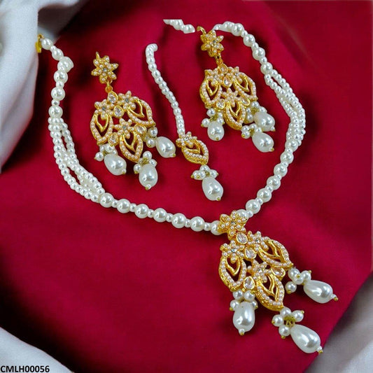 CMLH00056 MZM Flower Pearl Drop Mala Set - CMLH