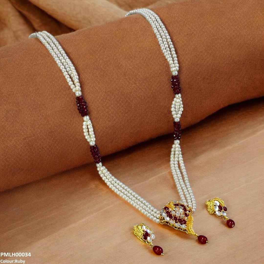 PMLH00034 FRN Leaf Pearl Drop Mala Set - PMLH