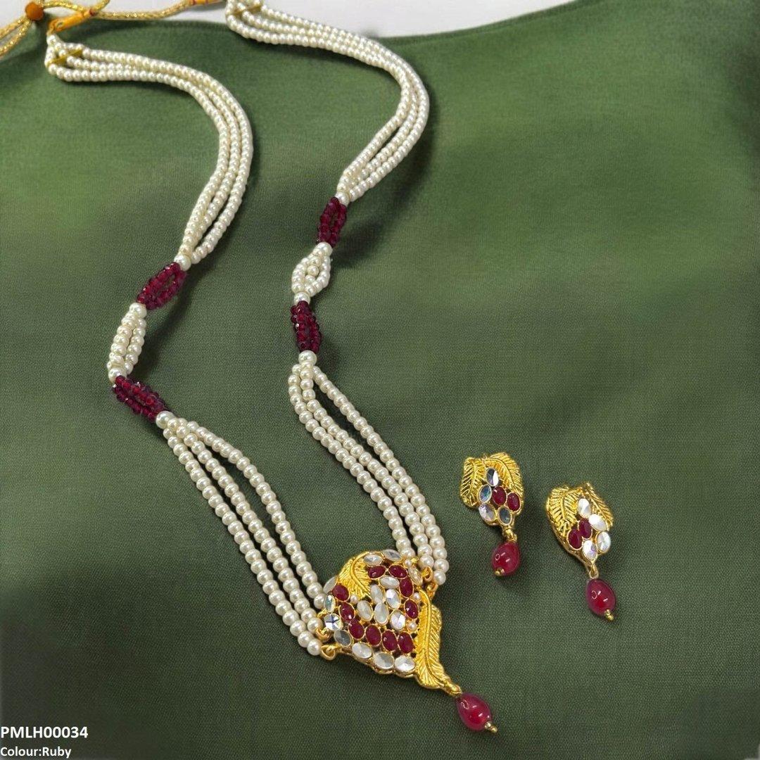 PMLH00034 FRN Leaf Pearl Drop Mala Set - PMLH