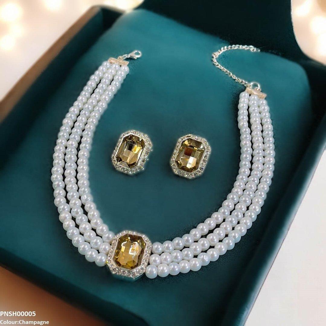 PNSH00005 SDQ Rectangle Necklace Set - PNSH