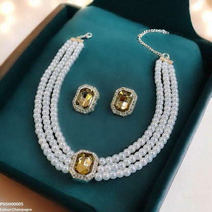 PNSH00005 SDQ Rectangle Necklace Set - PNSH