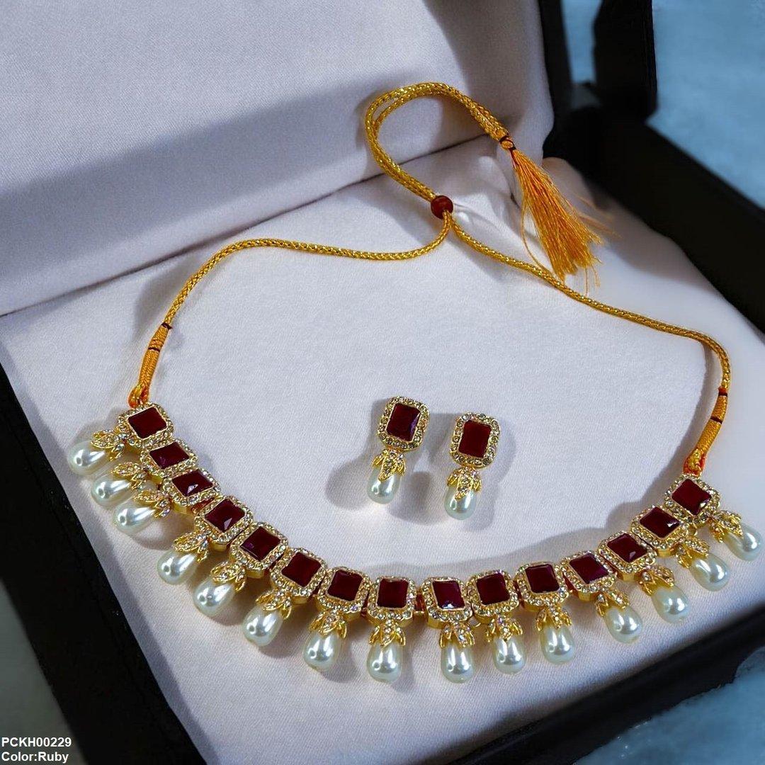 PCKH00229 SDQ Rectangle Pearl Choker Set -  PCKH