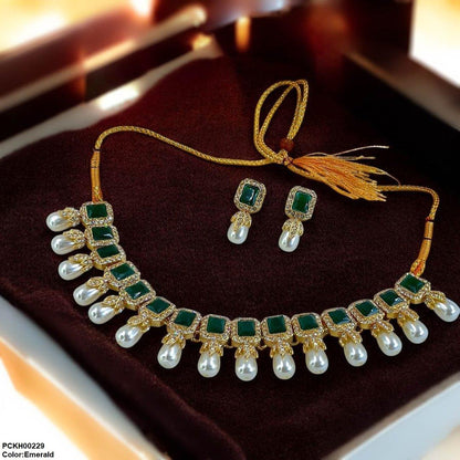 PCKH00229 SDQ Rectangle Pearl Choker Set -  PCKH