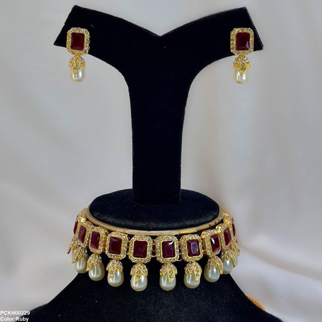PCKH00229 SDQ Rectangle Pearl Choker Set -  PCKH