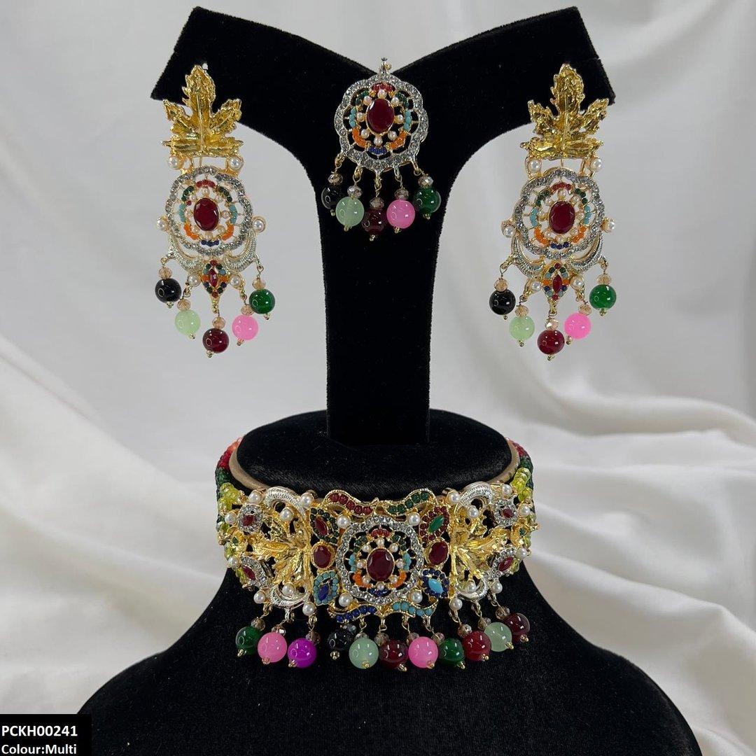 PCKH00241 SDQ Oval/Leaf Pearl Drop Choker Set - PCKH