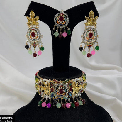 PCKH00241 SDQ Oval/Leaf Pearl Drop Choker Set - PCKH