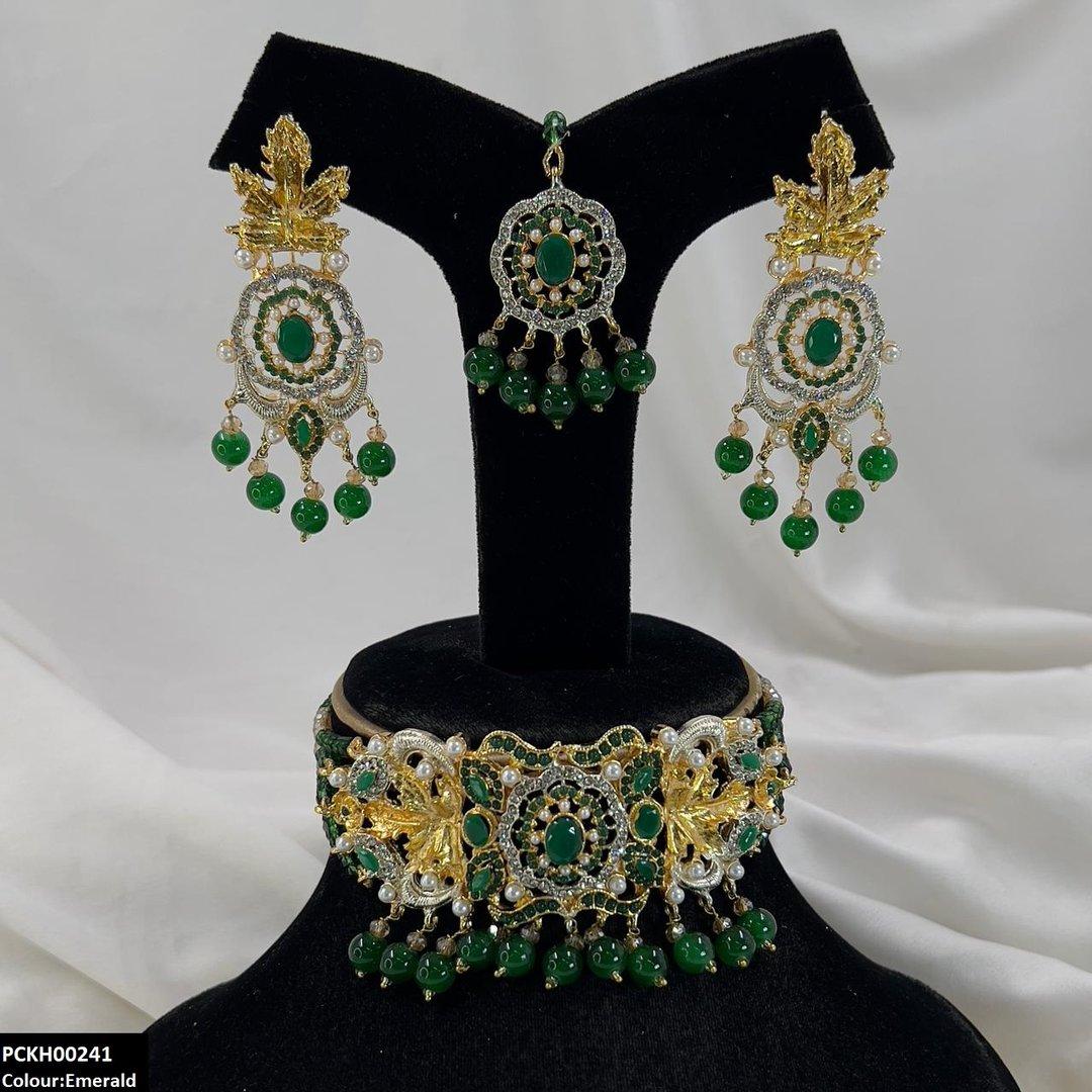 PCKH00241 SDQ Oval/Leaf Pearl Drop Choker Set - PCKH