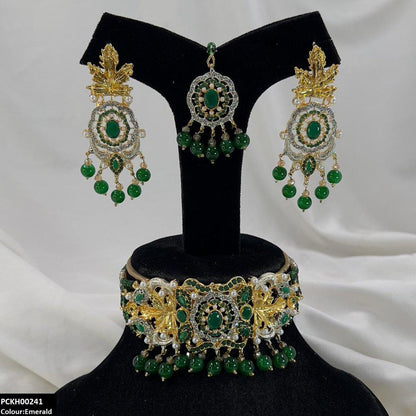 PCKH00241 SDQ Oval/Leaf Pearl Drop Choker Set - PCKH