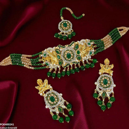 PCKH00241 SDQ Oval/Leaf Pearl Drop Choker Set - PCKH