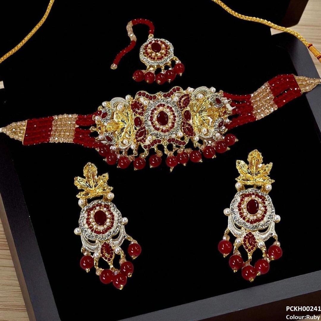 PCKH00241 SDQ Oval/Leaf Pearl Drop Choker Set - PCKH