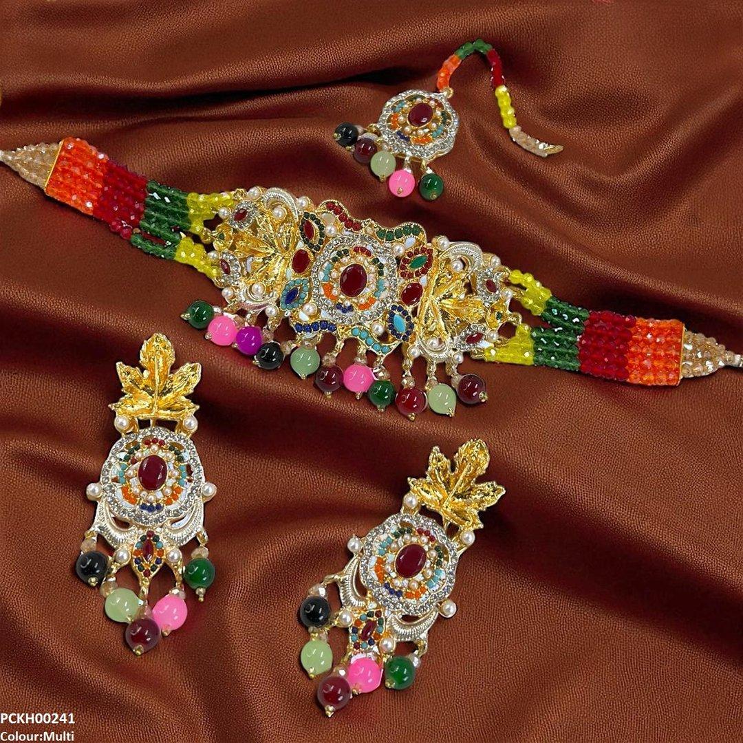 PCKH00241 SDQ Oval/Leaf Pearl Drop Choker Set - PCKH