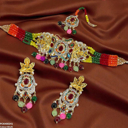 PCKH00241 SDQ Oval/Leaf Pearl Drop Choker Set - PCKH