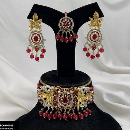 PCKH00241 SDQ Oval/Leaf Pearl Drop Choker Set - PCKH