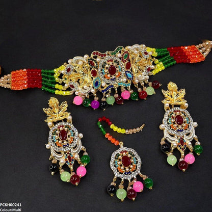 PCKH00241 SDQ Oval/Leaf Pearl Drop Choker Set - PCKH