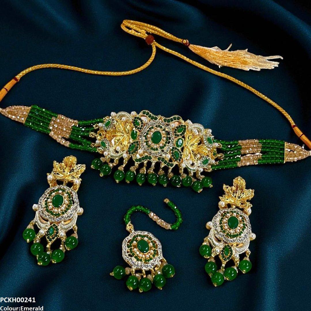 PCKH00241 SDQ Oval/Leaf Pearl Drop Choker Set - PCKH