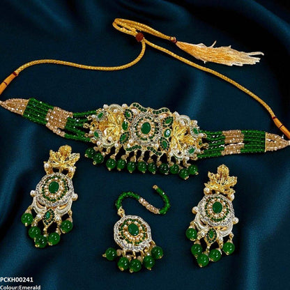 PCKH00241 SDQ Oval/Leaf Pearl Drop Choker Set - PCKH