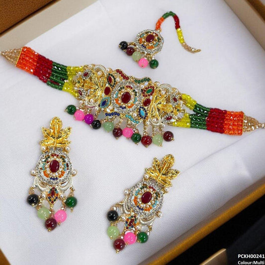 PCKH00241 SDQ Oval/Leaf Pearl Drop Choker Set - PCKH