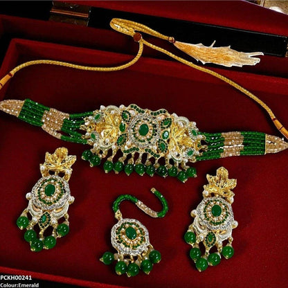 PCKH00241 SDQ Oval/Leaf Pearl Drop Choker Set - PCKH