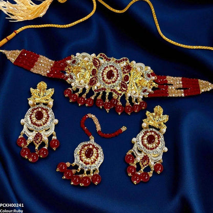 PCKH00241 SDQ Oval/Leaf Pearl Drop Choker Set - PCKH