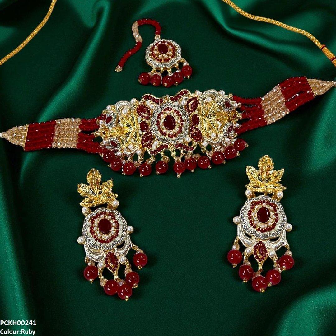 PCKH00241 SDQ Oval/Leaf Pearl Drop Choker Set - PCKH