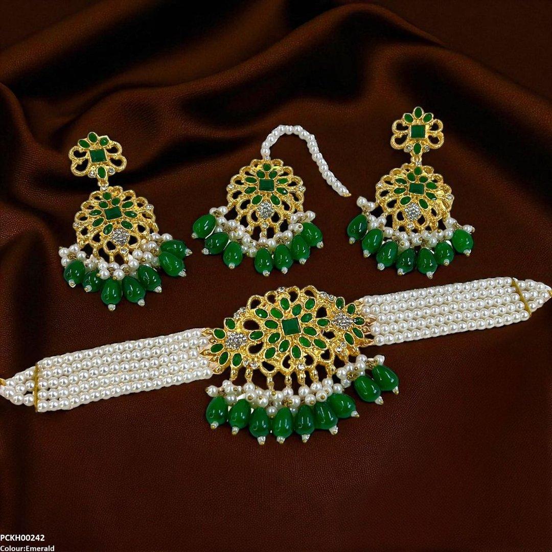 PCKH00242 MZM Square Flower Pearl Drop Choker Set - PCKH