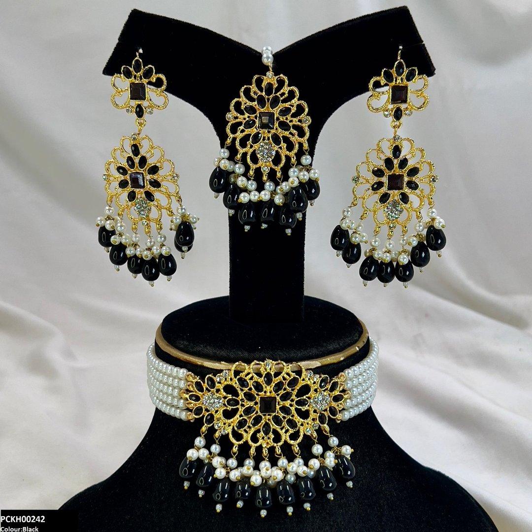 PCKH00242 MZM Square Flower Pearl Drop Choker Set - PCKH