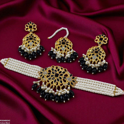 PCKH00242 MZM Square Flower Pearl Drop Choker Set - PCKH