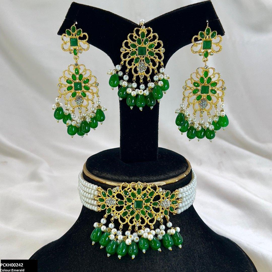 PCKH00242 MZM Square Flower Pearl Drop Choker Set - PCKH