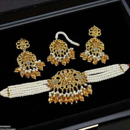 PCKH00242 MZM Square Flower Pearl Drop Choker Set - PCKH