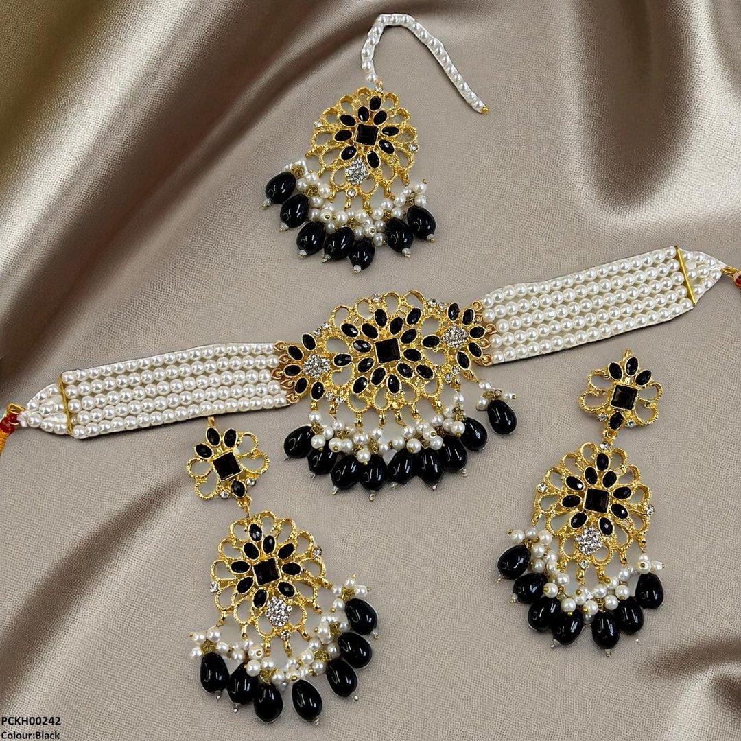 PCKH00242 MZM Square Flower Pearl Drop Choker Set - PCKH