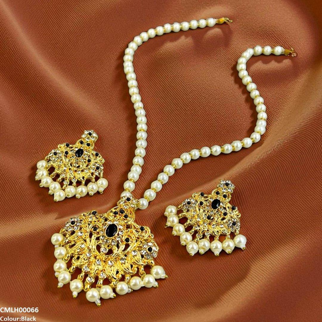 CMLH00066 MZM Oval/Flower Pearl Drop Mala Set -