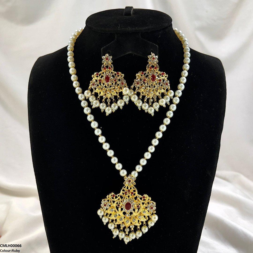 CMLH00066 MZM Oval/Flower Pearl Drop Mala Set -