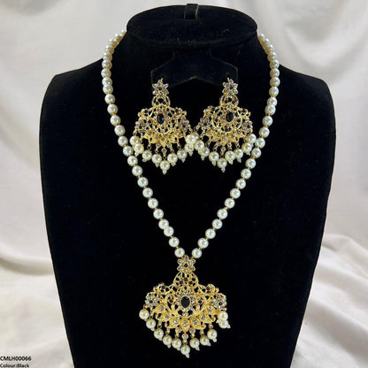 CMLH00066 MZM Oval/Flower Pearl Drop Mala Set -