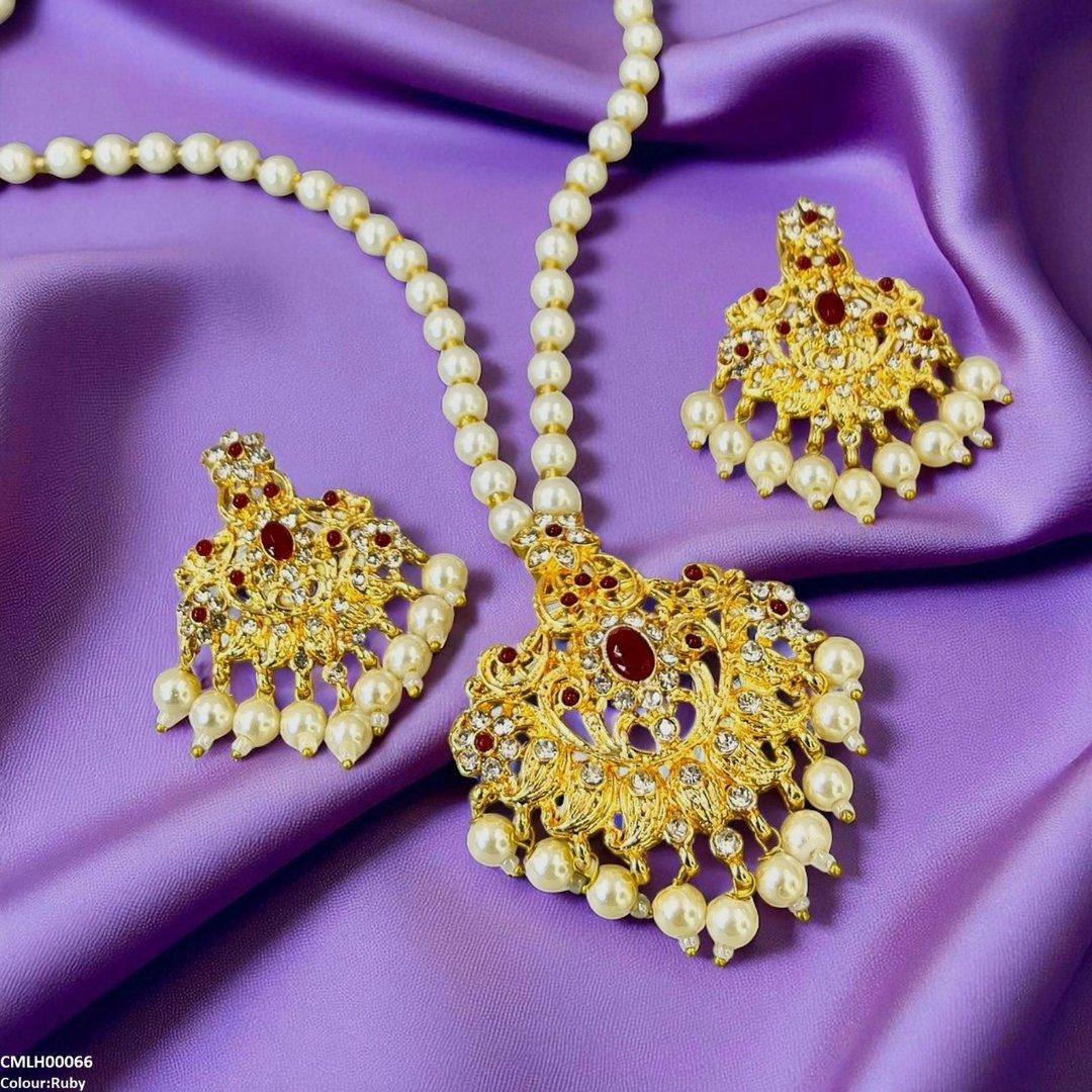 CMLH00066 MZM Oval/Flower Pearl Drop Mala Set -