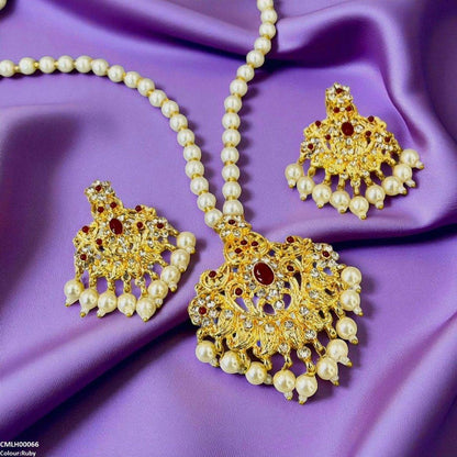 CMLH00066 MZM Oval/Flower Pearl Drop Mala Set -