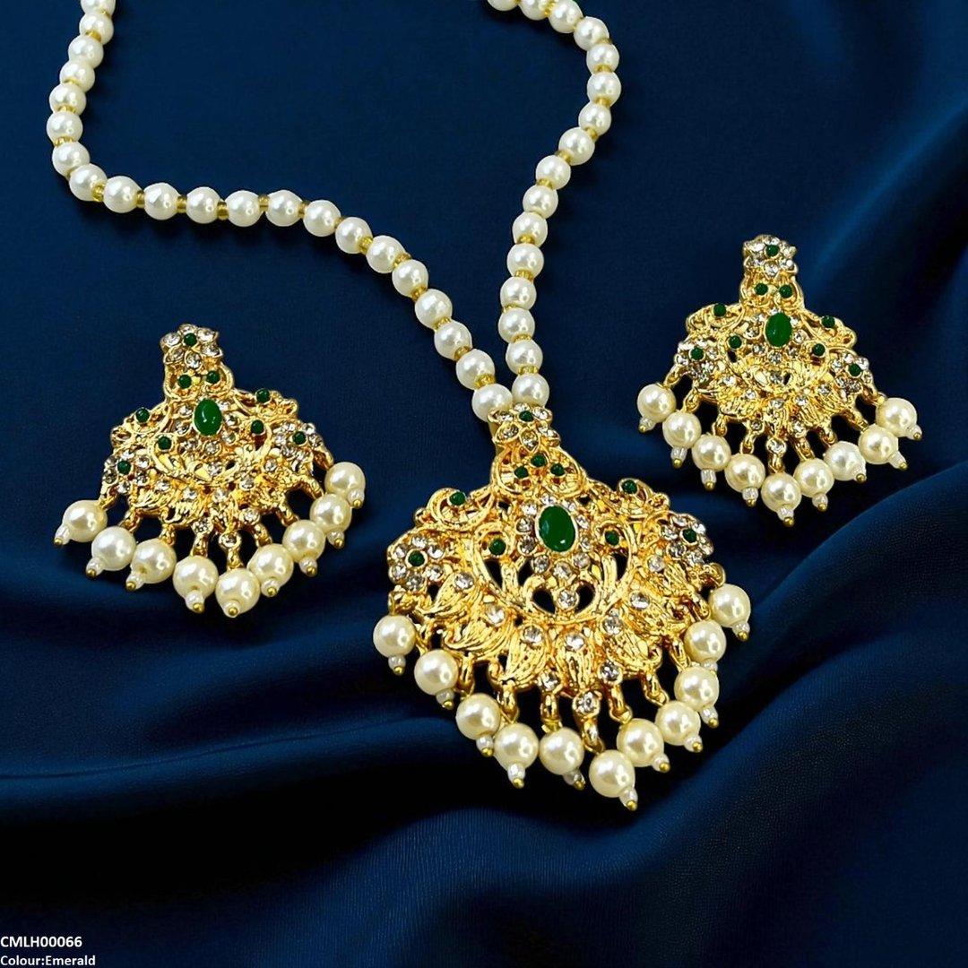 CMLH00066 MZM Oval/Flower Pearl Drop Mala Set -